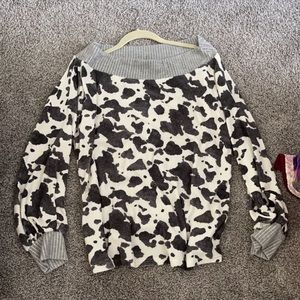 Cow Print off the shoulder top! Lrg!